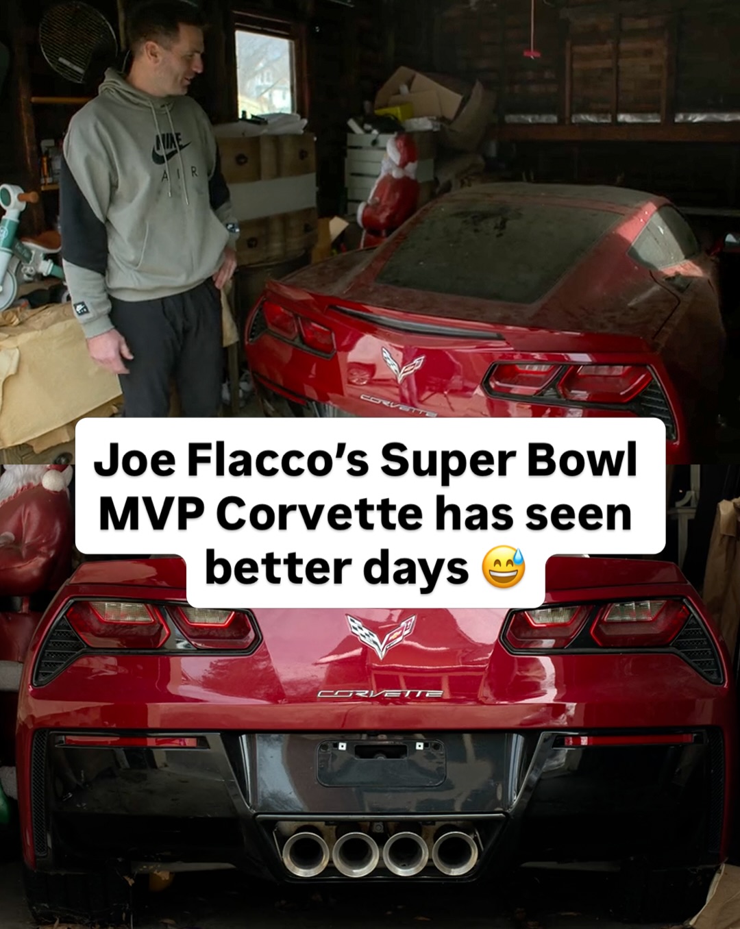 “This car would not start. No chance.”

The Corvette Joe Flacco was awarded after winning Super Bowl MVP definitely has seen better days 😅

Quarterback Season 3 is now playing.