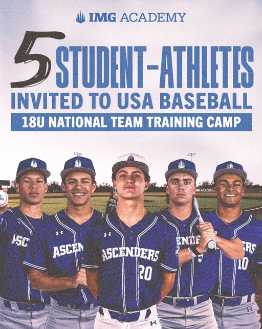 Recognition earned 🇺🇸
 
Congratulations to Juan Diaz, Max Hemenway, Kyler Meccage, Frankie Thomas III, and Sebastian Wilson on earning invitations to the USA Baseball 18U National Team Training Camp! 👏
 
IMG Academy is the only high school in the country to have more than 2 student-athletes invited!