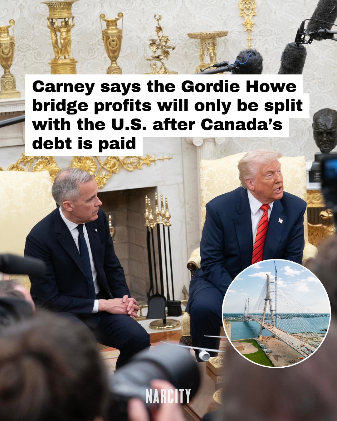 What do you think about this?

Prime Minister Mark Carney is pushing back on criticism over Canada's new Gordie Howe International Bridge deal with the U.S., clarifying that Canada won't start sharing any toll revenue until the full construction debt is repaid and operating costs are covered.

When the renegotiated agreement was first announced on Saturday, reports that the two countries would split bridge profits led to criticism, including from Conservative Leader Pierre Poilievre, who accused Carney of giving away half the toll revenue before recouping the $6.4 billion Canada paid to build the bridge. 

Carney now says the revenue sharing will only kick in afterward — though he wouldn't say if the split would be 50-50.

Full story at the link in the @narcitycanada bio.

📸: Mark Carney | Facebook, Snehitdesign | Dreamstime