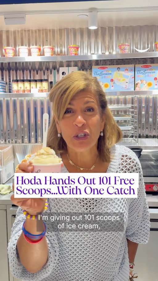 101 scoops of JOY! @hodakotb handed out free scoops of our new signature flavor with @vanleeuwenicecream at Rockefeller Center, but not before asking this one question. 🍦