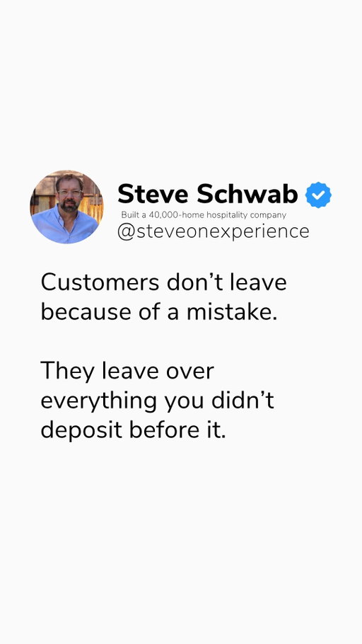 Your relationship bank account is always running. 

A mistake isn't what breaks client trust. It’s the lack of relationship deposits made before the mistake ever happened.

When you consistently deliver excellence, communicate transparently, and build a real human connection, a slip-up becomes a problem to solve together, not a reason to walk away. Build your relationship capital before you have to spend it.

Bigger isn't the win. Better is. #customerexperience #hospitality #shorttermrentals