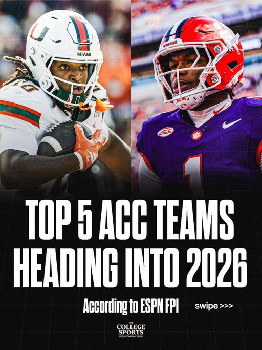 Preseason ACC Football Rankings, according to the ESPN FPI 👀🏈 

Top 5: Miami, Clemson, SMU, Louisville, Florida State 🔥

#acc #accfootball #football #cfb #collegefootball