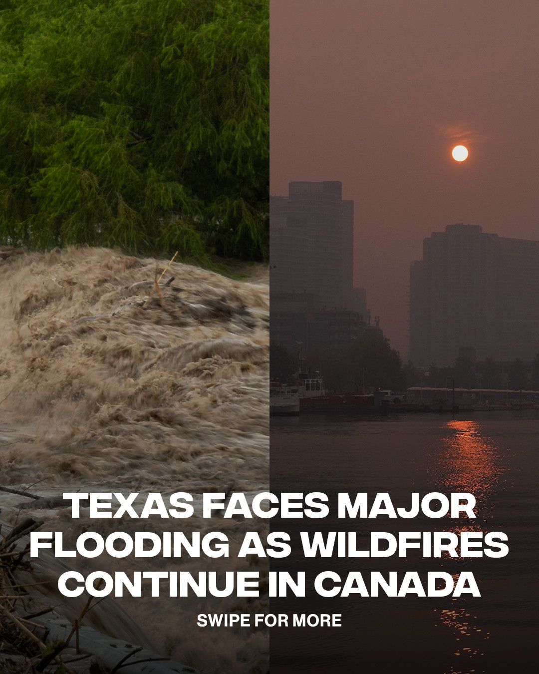 Major flooding is impacting parts of Texas as wildfires continue to burn across Canada.
ㅤ
Texas is facing dangerous flash flooding after days of heavy rain caused rivers to rise quickly, flooded roads, and led to hundreds of rescues. At least two people have died, and officials have urged residents in some areas to move to higher ground. Meanwhile, hundreds of wildfires are burning across Canada, sending smoke into parts of the United States and causing unhealthy air quality in several regions.
ㅤ
[📸: GETTY, @GUARDIAN ]