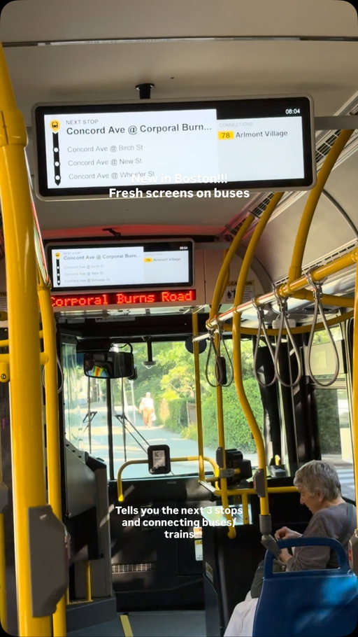 @mayorwu WE LOVE YOU!!!! Fresh new screens on buses to show the next three stops AND connecting public transit is a huge win 🥇 @thembta 

I hope this gets rolled out to all buses! What a fun surprise this morning! @thembta