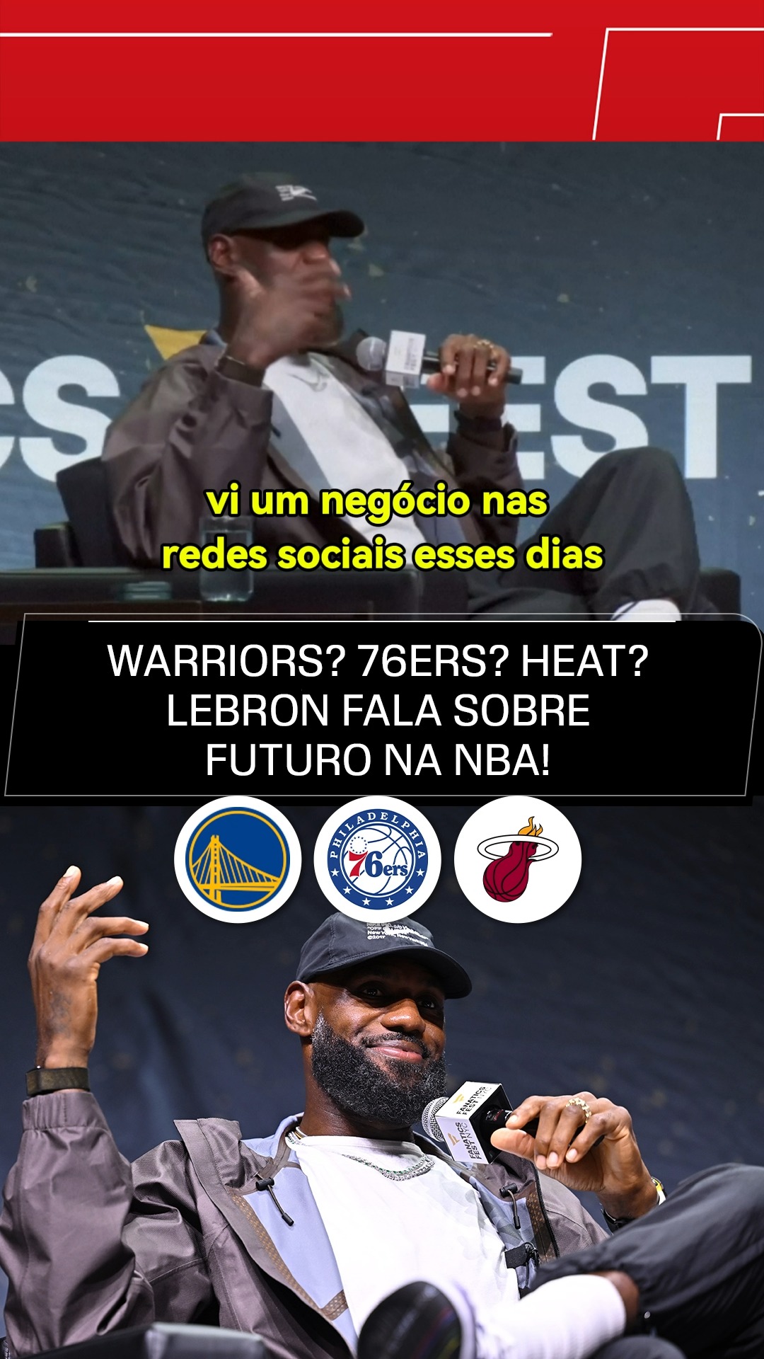 WARRIORS, HEAT, 76ERS... Em um painel ao lado de Tyrese Haliburton, LeBron James ouviu os pedidos da galera sobre o seu próximo time e falou sobre seu futuro na NBA! 

ASSISTA ao melhor da NBA pela ESPN no Plano Premium do #DisneyPlus!

#NBAnaESPN #NBA #LeBron