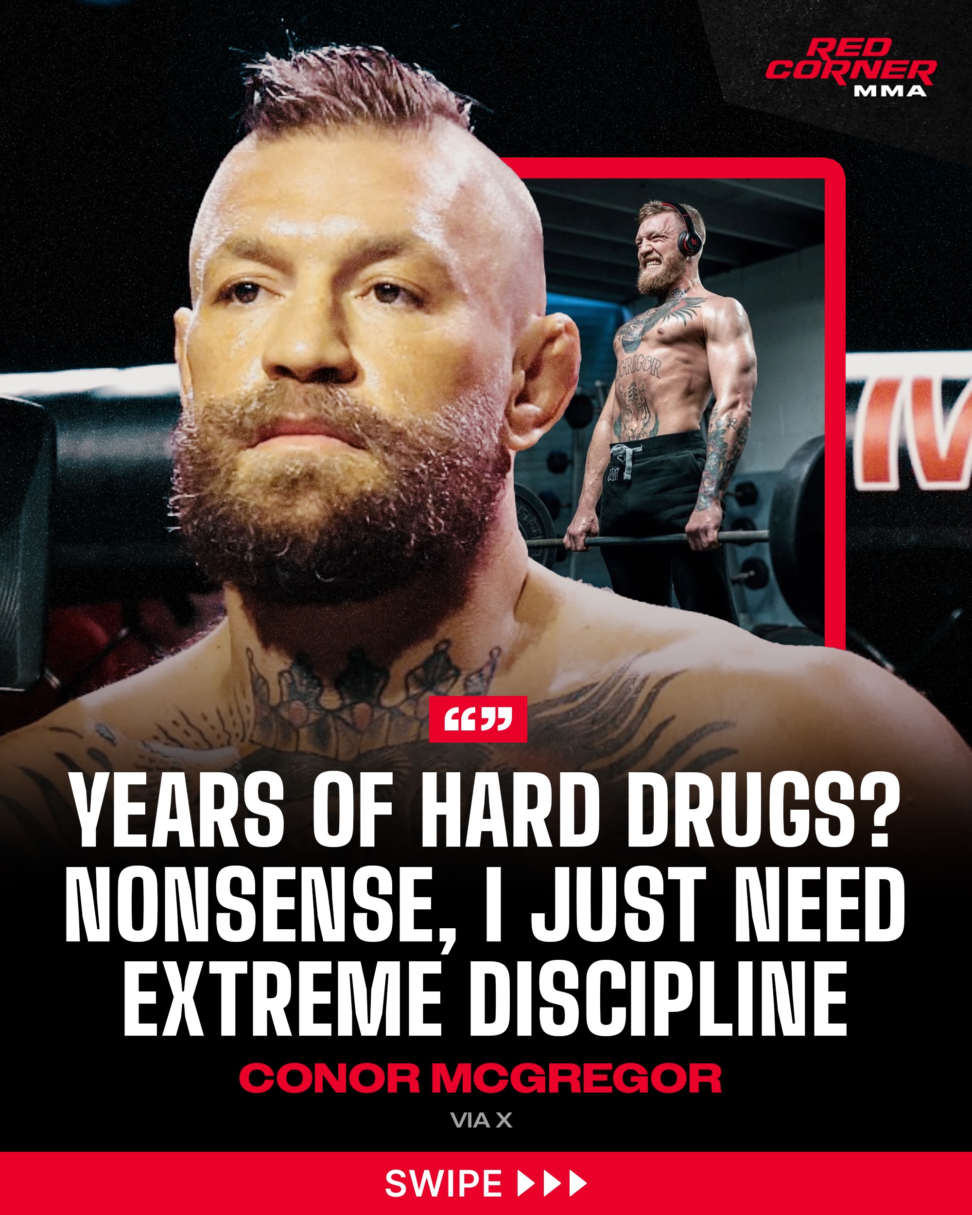 “Zero mind-altering substances have entered my body whatsoever.”

Conor McGregor shuts down claims that “years of hard drugs” played a role in his loss and injury against Max Holloway.

McGregor says he’s staying away from any mind-altering substances as he awaits surgery and begins his recovery.