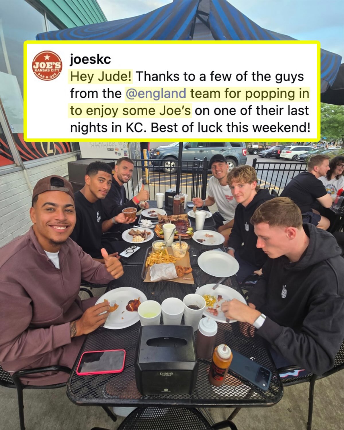 ENGLAND EAT AT ICONIC KC BBQ SPOT 🍗

Before leaving Kansas City for the World Cup third-place match, some England players stopped by the legendary Joe’s 🏴󠁧󠁢󠁥󠁮󠁧󠁿