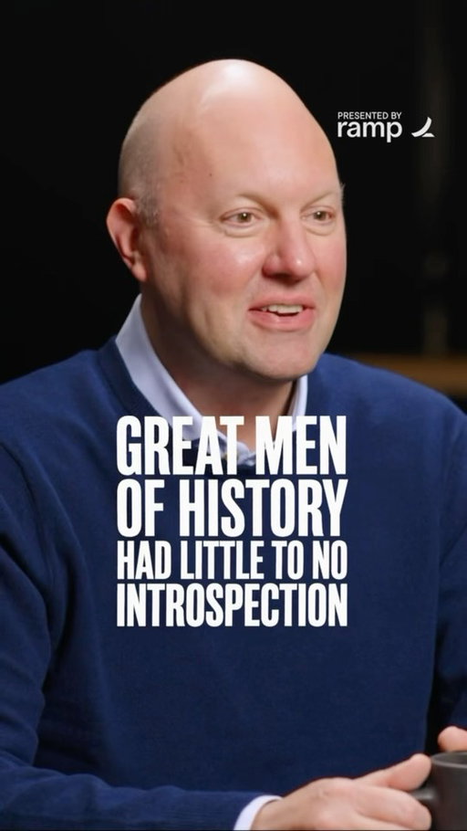Great men of history had little to no introspection. 

The personality that builds empires is not the same personality that sits around quietly questioning itself. 

Marc Andreessen and I discuss what we both noticed but no one talks about: 

David: You don’t have any levels of introspection? 

Marc: Yes, zero. As little as possible.

David: Why?

Marc: Move forward. Go! 

I found people who dwell in the past get stuck in the past. It’s a real problem and it’s a problem at work and it’s a problem at home.

David: So I’ve read 400 biographies of history’s greatest entrepreneurs and someone asked me what the most surprising thing I’ve learned from this was [and I answered] they have little or zero introspection.

Sam Walton didn’t wake up thinking about his internal self. 

He just woke up and was like:

I like building Walmart. I’m going to keep building Walmart. I’m going to make more Walmarts. And he just kept doing it over and over again.

Marc: If you go back 400 years ago it never would’ve occurred to anybody to be introspective. 

All of the modern conceptions around introspection and therapy, and all the things that kind of result from that are, a kind of a manufacture of the 1910s, 1920s.

Great men of history didn’t sit around doing this stuff. 

The individual runs and does all these things and builds things and builds empires and builds companies and builds technology.

And then this kind of this kind of guilt based whammy kind of showed up from Europe. A lot of it from Vienna in 1910, 1920s, Freud and all that entire movement. And kind of turned all that inward and basically said, okay, now we need to basically second guess the individual. 

We need to criticize the individual. 

The individual needs to self criticize. 

The individual needs to feel guilt, needs to look backwards, needs to dwell in the past. 

It never resonated with me.