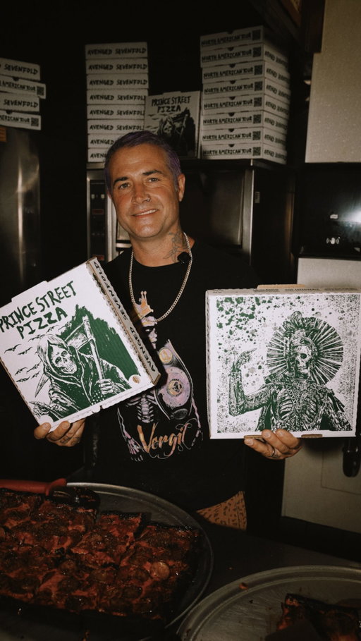 The Prince St. Pizza x @avengedsevenfold & @goodcharlotteband collab is officially here ahead of their North American tour. 🎶

🍕  Two exclusive pies
🎸 Collectible boxes
👕 Limited-edition A7X merch
🎟️ Your chance to win tour tickets

Introducing “A Little Pizza Heaven” feat. black charcoal crust, spicy vodka sauce, smoked mozzarella, pepperoni, sausage, bacon bits, Calabrian peppers, and pecorino Romano.   Available now through August 30 at our all of our LA, Costa Mesa, Tempe, Chicago, Dallas, and Toronto stores. Plus official fan events to follow! 
Link in bio for all the details.