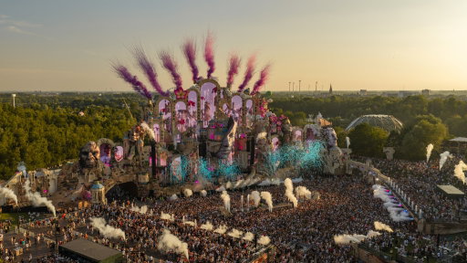 Golden hour above the Holy Grounds of Tomorrowland.