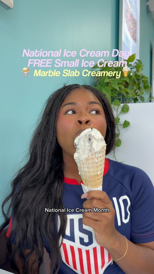 FREE ICE CREAM! 🍦 National Ice Cream Day is almost here, and Marble Slab Creamery is making it even sweeter.

I stopped by and created my dream combo with Birthday Cake Ice Cream, Mini Marshmallows, Cookie Dough, and Oreo® Cookie Pieces. 🤤

Celebrate National Ice Cream Day on July 19 by downloading the Great American Cookies & Marble Slab Creamery Rewards app ahead of time. Rewards members can redeem a FREE Small Ice Cream on July 19, plus unlock exclusive summer rewards and surprise offers all month long.

I couldn’t resist upgrading my cone to a dipped cone (totally worth the extra cost 😍).

Which mix-ins are you choosing? 👀🍦

#sponsored #nationalicecreamday #houston #sweettreat #marbleslabcreamery