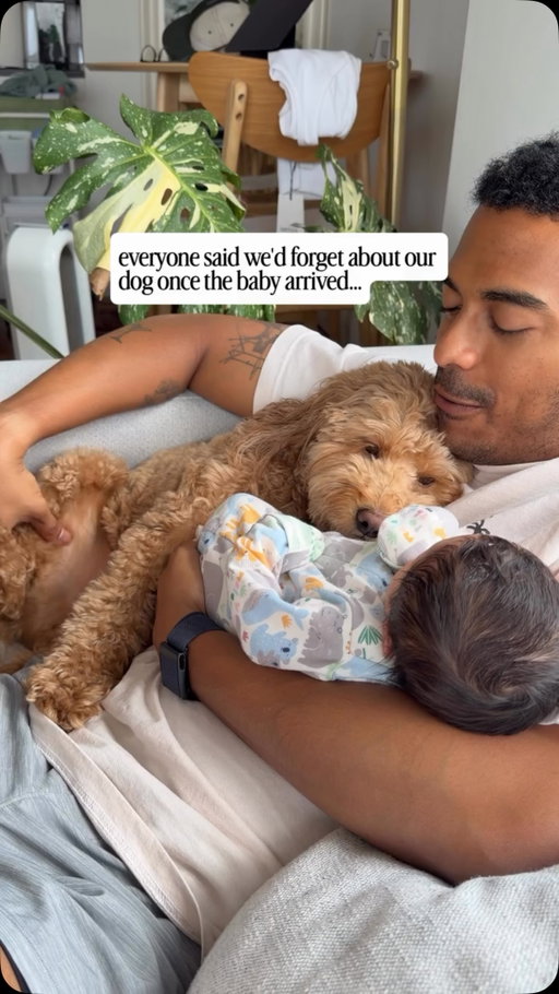 Proof you can love both 😊 @woofitsgeorge 

#goldendoodle #newborn #postpartum #dogsandbabies