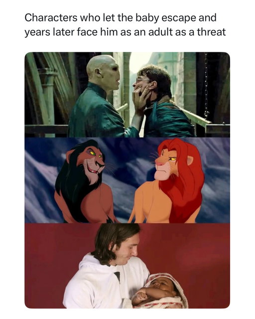 Every villain thinks the baby is harmless until the sequel proves otherwise 😂

This meme jokes about one of the most common storytelling tropes where someone lets a child live or raises them, only to face them years later as their greatest challenge. The examples shown are Voldemort and Harry Potter, Scar and Simba. You could also add Shifu and Tai Lung from Kung Fu Panda, where Shifu raised Tai Lung from childhood, only for him to become his most dangerous opponent after being denied the Dragon Warrior title.

The same joke has recently spread to football after an old UNICEF charity photo resurfaced showing Lionel Messi holding baby Lamine Yamal in 2007. Nearly two decades later, the baby in Messi’s arms is now Spain star Lamine Yamal, and they are set to face each other in the 2026 FIFA World Cup final. It is a real photo from a UNICEF charity calendar, making it one of football’s most incredible full circle moments and a perfect real life version of this meme.