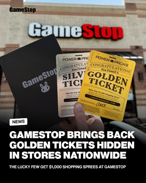 5 Gold and 50 Silver Tickets have been hidden in random Power Packs across GameStop stores nationwide available starting 7/18.
 
Find a Golden Ticket and receive a $1,000 GameStop shopping spree. Find a Silver Ticket and score $100 to spend in-store or online.   Find yours in a 2026 PKMN Gold Series 02 Power Pack. Each pack includes 1 PSA-graded 8+ card and 2 TCG booster packs.  Power Pack Slabs Trade-in for a Guaranteed $35 Trade Credit for Pro Members, through Saturday, August, 1st.  Link in bio.
