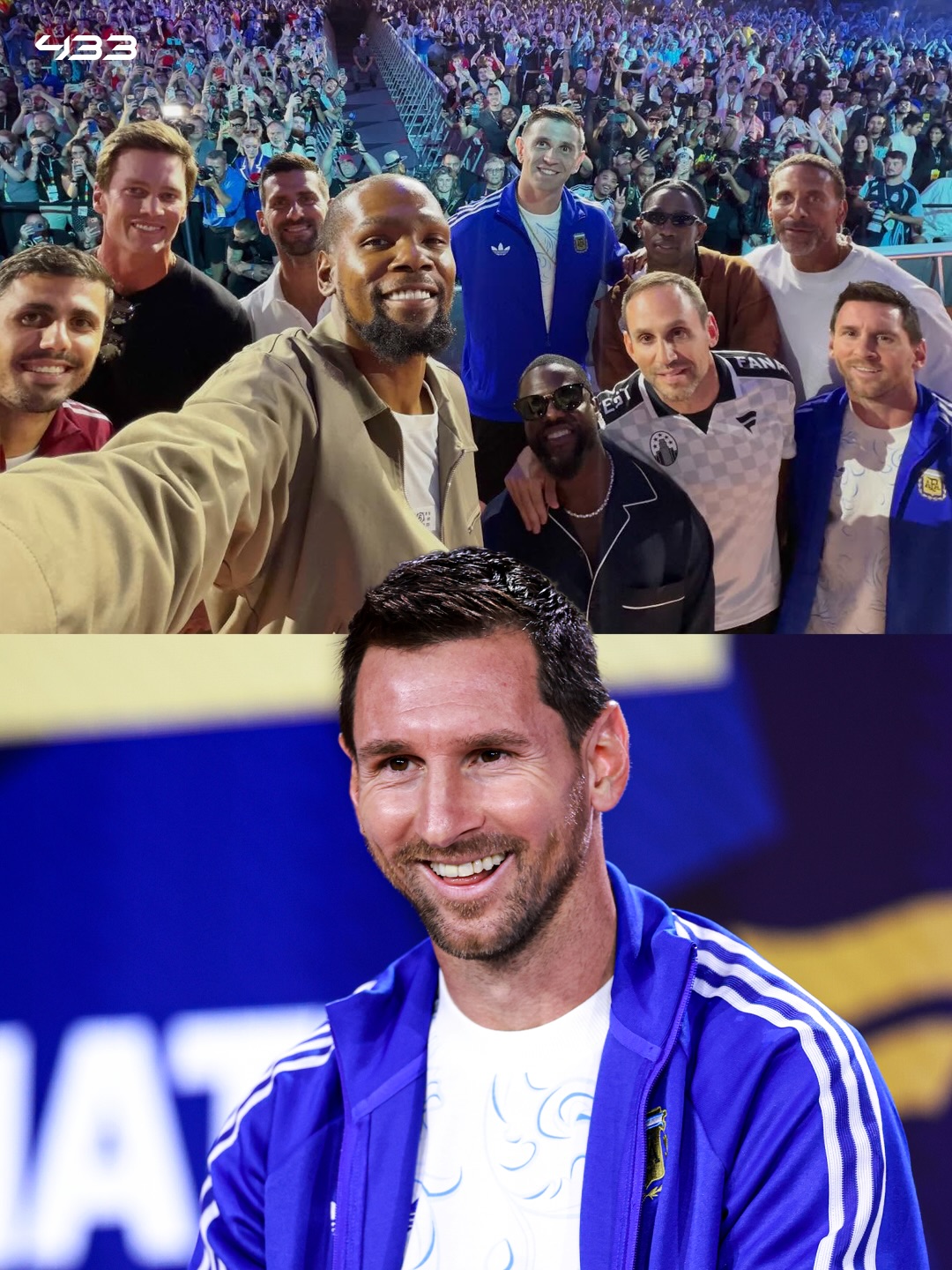 Possibly the 𝗠𝗢𝗦𝗧 𝗟𝗘𝗚𝗘𝗡𝗗𝗔𝗥𝗬 selfie ever 😱🤳

⚽️ Lionel Messi
⚽️ Rodri
⚽️ Dibu Martinez
⚽️ Rio Ferdinand
🎾 Novak Djokovic
🏈 Tom Brady
🎶 Travis Scott
🏀 Kevin Durant
🎬 Kevin Hart
💼 Michael Rubin

📍 Fanatics Fest, New York City
