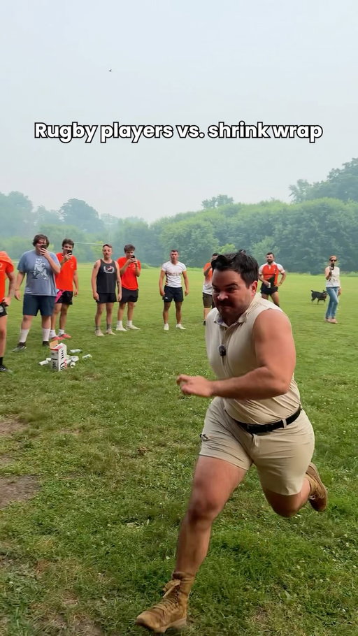 Today we discovered how many layers of shrink wrap the rugby boys can rip through. #rugby #challenge #strengthtraining #shrinkwrap #guysbeingdudes