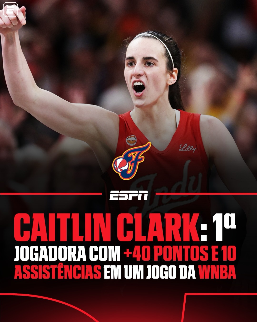 RECORDE HISTÓRICO! 🤯🏀

Caitlin Clark entrou para a história da WNBA! A armadora do Indiana Fever anotou 45 pontos e distribuiu 10 assistências na vitória por 110 a 107 sobre o Seattle Storm, tornando-se a primeira jogadora da história da liga a registrar pelo menos 40 pontos e 10 assistências em uma única partida. 🔥

📷: @espn @espnw @wnba 

#ESPNW #WNBA #CaitlinClark #IndianaFever #SeattleStorm