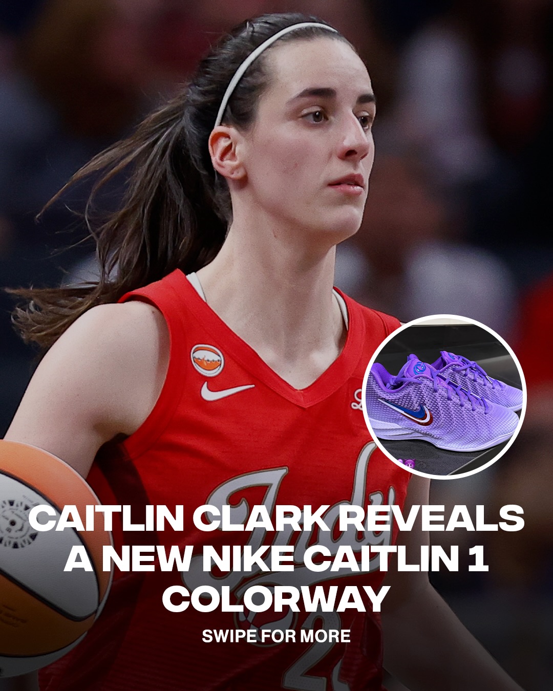 After a career night Caitlin Clark shows off another Nike Caitlin 1 colorway, which is your favorite colorway so far? 💜

📸: Getty (slide 1) / @caitlinclark22