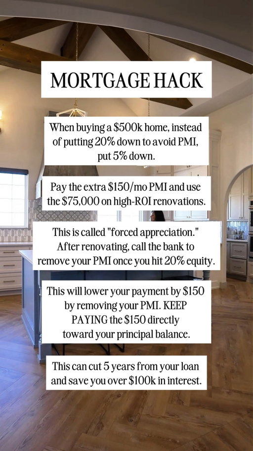 Save this post for later!

If you’re a first time home buyer in your 20s or 30s I need you to know this is just one of many reasons not to put 20% down!

Every $10,000 you put towards a down payment is only going to lower your monthly payment by about $70.

Money made in real estate is all from appreciation, and you get the same appreciation whether you put $10 down or $100,000 down.

Buying a house in the Lubbock ? Follow me for more tips!
