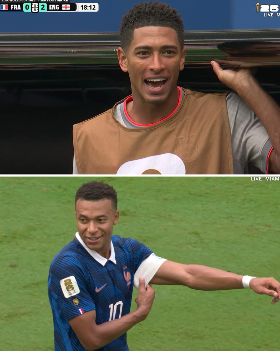 Jude Bellingham and Mbappe's reactions to England going up 2-0 😂