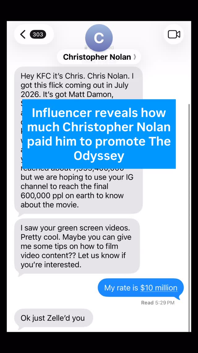 For everyone asking, $10 million. Christopher Nolan paid me $10 million to talk about his movie. He Zelle’d me.