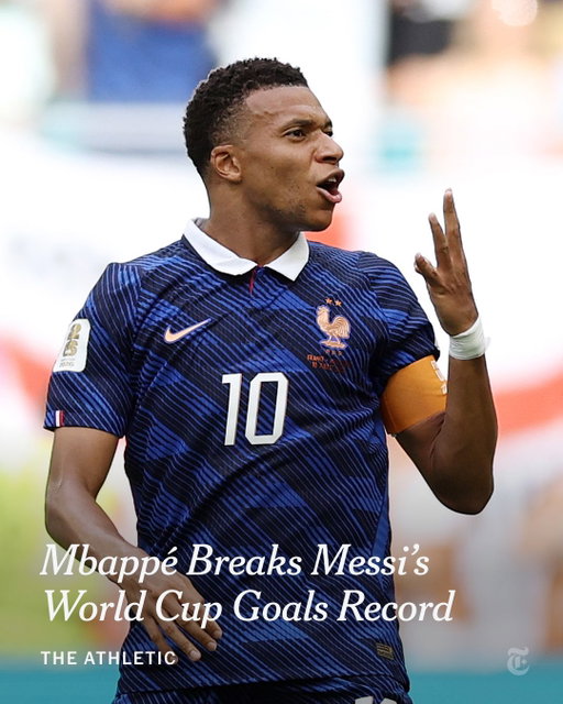 Kylian Mbappé broke Lionel Messi’s all-time World Cup scoring record on Saturday. England defeated France, 6-4, holding off a furious comeback to take third place.

Mbappé scored his 21st and 22nd World Cup goals to move ahead of Messi and take the lead in the Golden Boot race with 10 goals at this tournament.

Find more updates from the tournament at the link in our bio. Photos by Buda Mendes/Getty Images and Rebecca Blackwell/@apnews