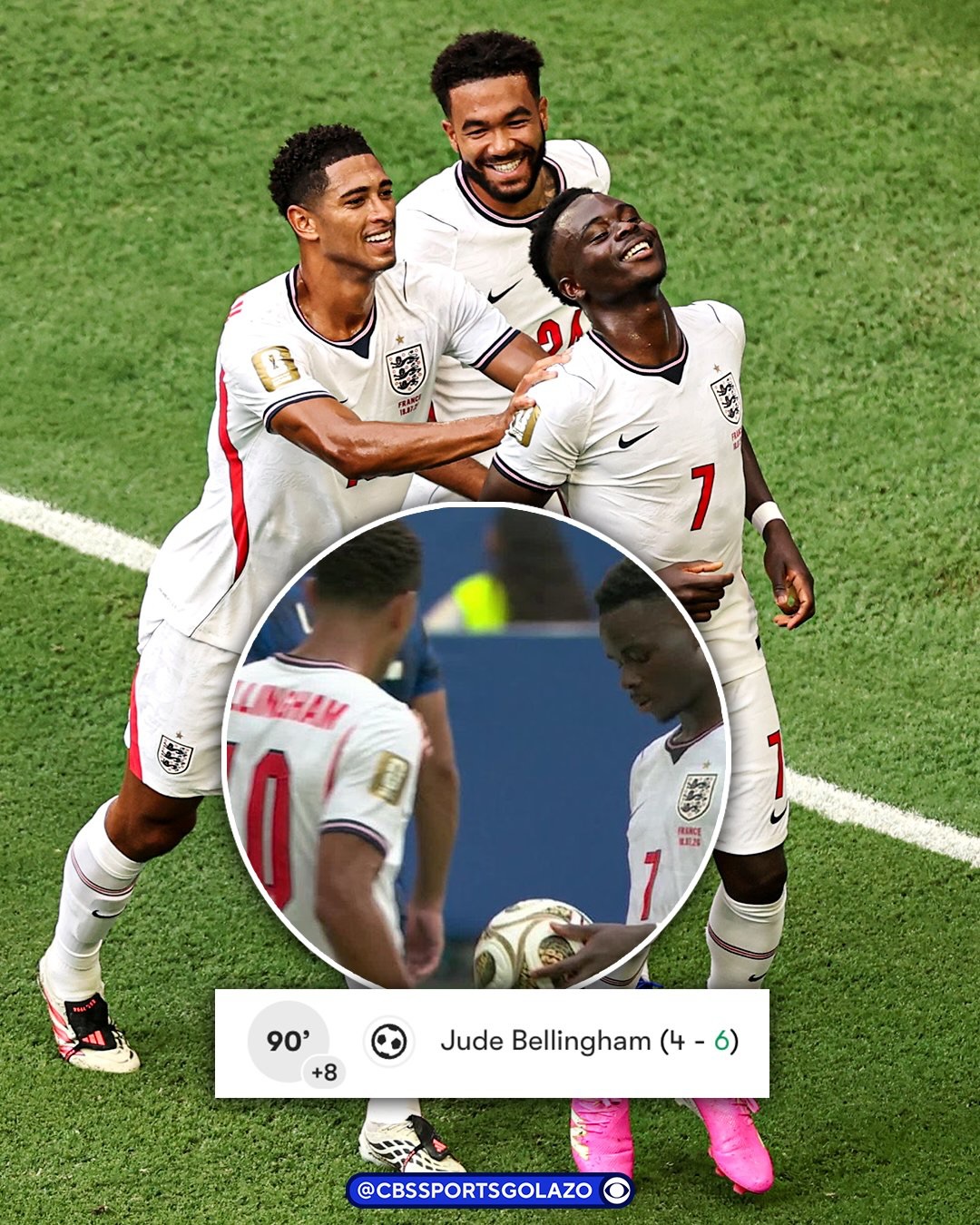 👀 Jude Bellingham was one goal away from becoming England’s highest scorer at a single men’s World Cup.

🤝 He handed Bukayo Saka the penalty to complete his hat-trick instead. 

⚽️ Ten minutes later, Bellingham scored to break the record anyway.

Take a bow, Jude 👏