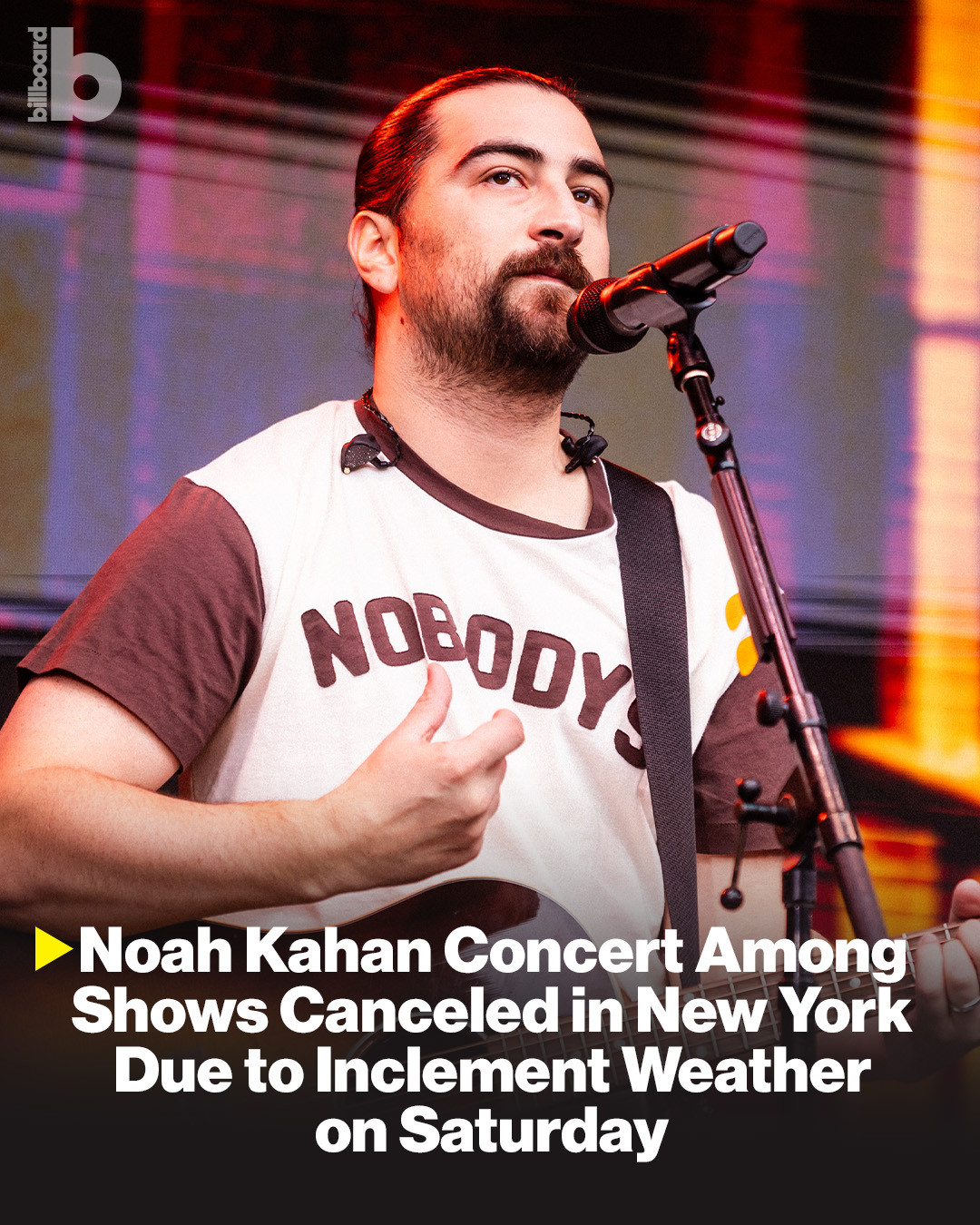 Noah Kahan’s concert in New York was cancelled due to weather. ⛈️⁠
⁠
Kahan’s show at Citi Field was cancelled shortly before doors Saturday night (July 18) after the stadium’s team spent the afternoon monitoring weather patterns in the New York City area. They had originally issued a plan earlier in the evening to proceed with the show with no opening act and an adjusted set time for Kahan.⁠
⁠
Find out what other shows were cancelled due to the weather at the link in bio.