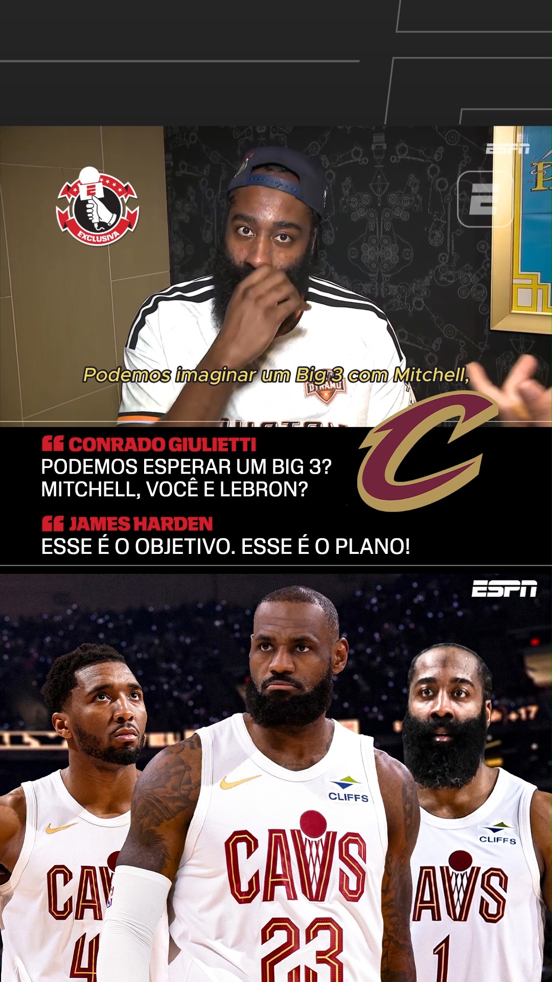 LEBRON JAMES NOS CAVS? 👀😱 James Harden falou sobre a possibilidade de um Big 3 com ele, Donovan Mitchell e Lebron James jogando pelo Cleveland Cavaliers!

#NBAnaESPN #NBA #LeBronJames #Cavs #JamesHarden
