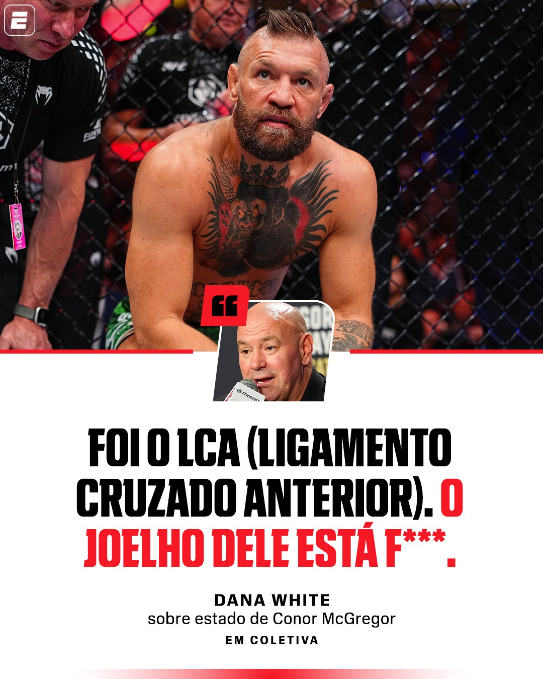 A SITUAÇÃO NÃO É BOA PARA O MCGREGOR! 😱😱 Em coletiva após o UFC OKC, Dana White comentou sobre o estado de Conor McGregor, que lesionou o joelho na luta contra Max Holloway.

#ESPNKnockOut #UFC