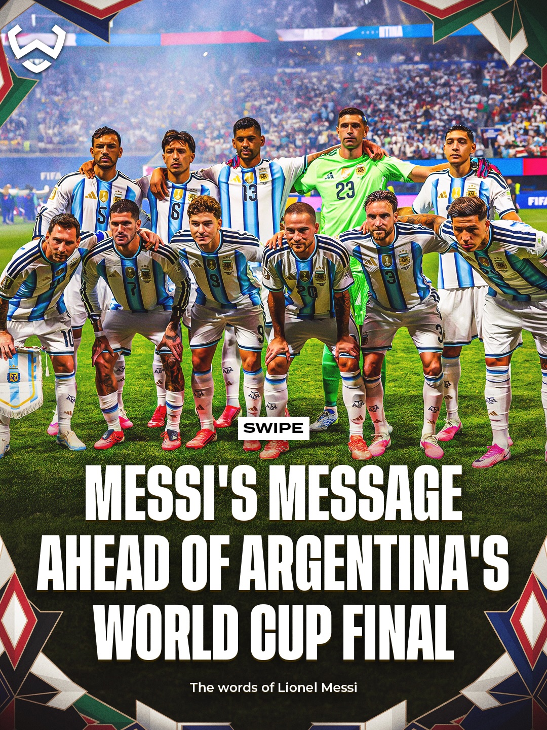 𝗠𝗘𝗦𝗦𝗜 𝗦𝗣𝗘𝗔𝗞𝗦 𝗙𝗥𝗢𝗠 𝗧𝗛𝗘 𝗛𝗘𝗔𝗥𝗧 ❤️🇦🇷

Ahead of the World Cup final, Lionel Messi shared an emotional message:

“The best part of these years wasn’t just winning trophies. It was the journey, the moments we shared, and the family we’ve built together.

Whatever happens, this team has already made history.”

One more step for greatness? 🏆👀