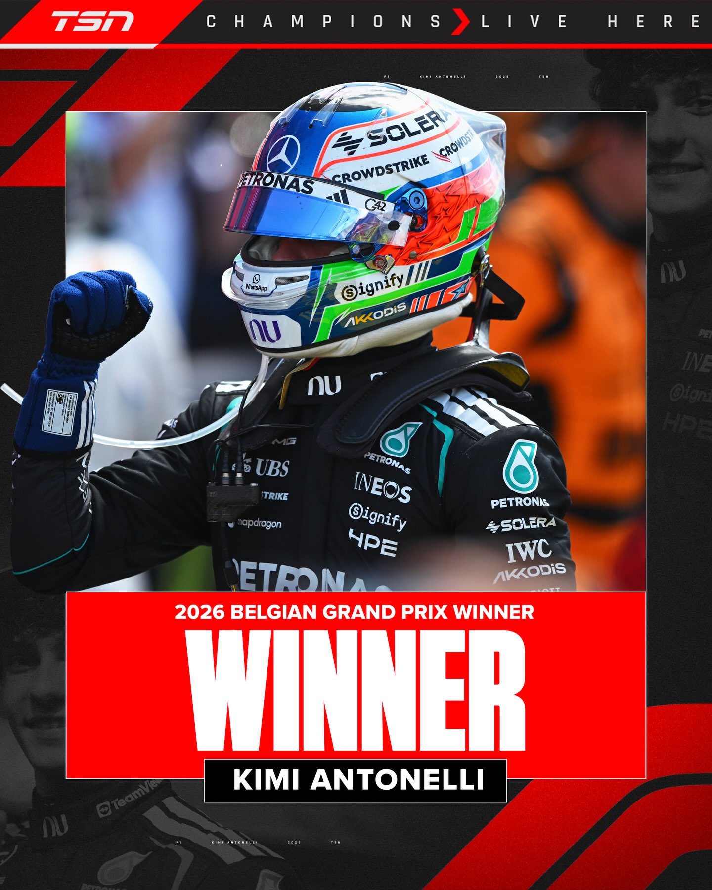 KIMI ANTONELLI, TAKE A BOW 🏁

The Italian secures the win at the #BelgianGP, earning his SIXTH career win! 👏