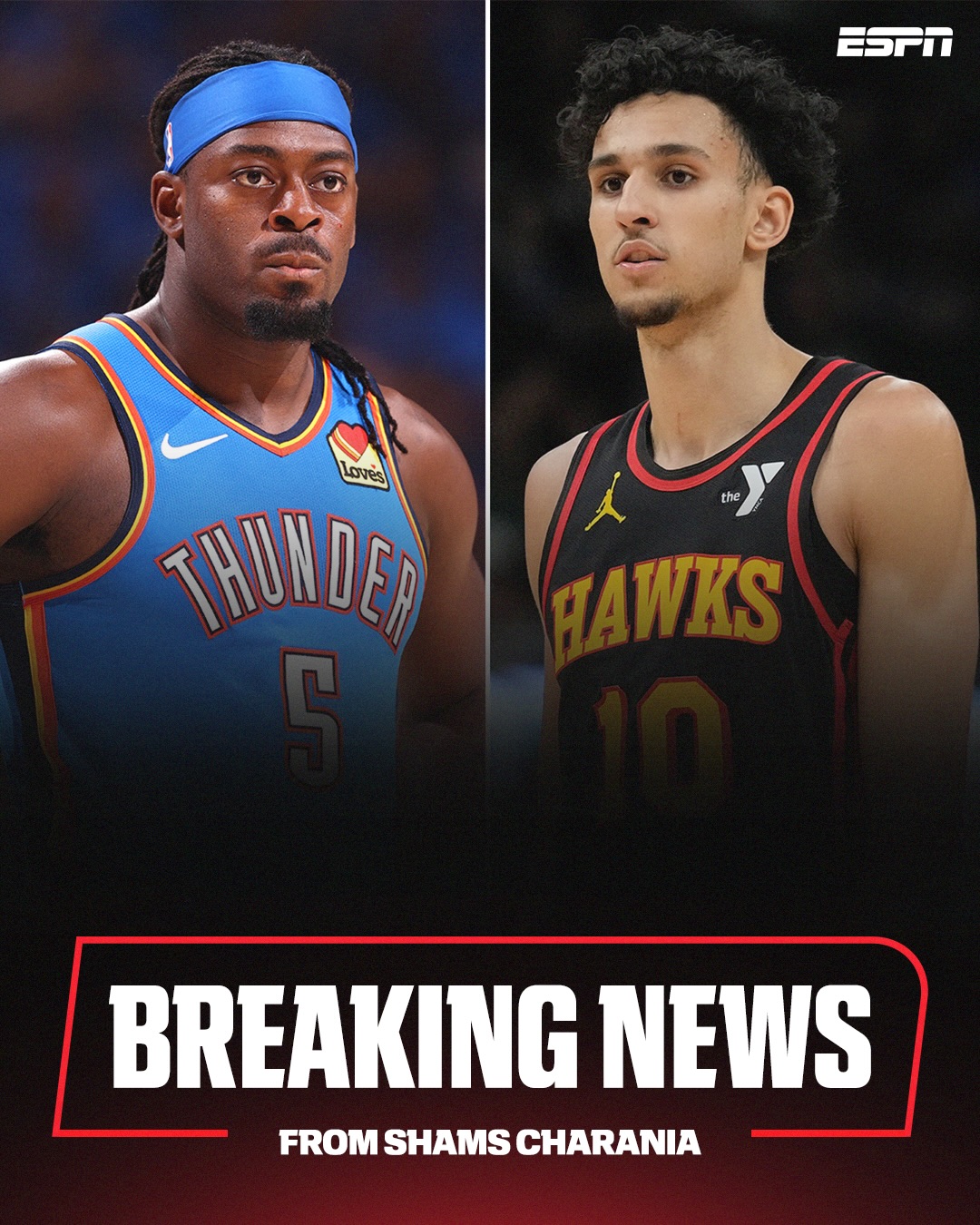 Breaking: The Thunder are trading Lu Dort to the Hawks in a three-team deal that sends former No. 1 pick Zaccharie Risacher to the Mavericks, Ryan Nembhard to Atlanta and three second-round picks to Oklahoma City, sources tell @shams.

Get breaking news alerts from Shams Charania through the ESPN App at the link in bio 🔗
