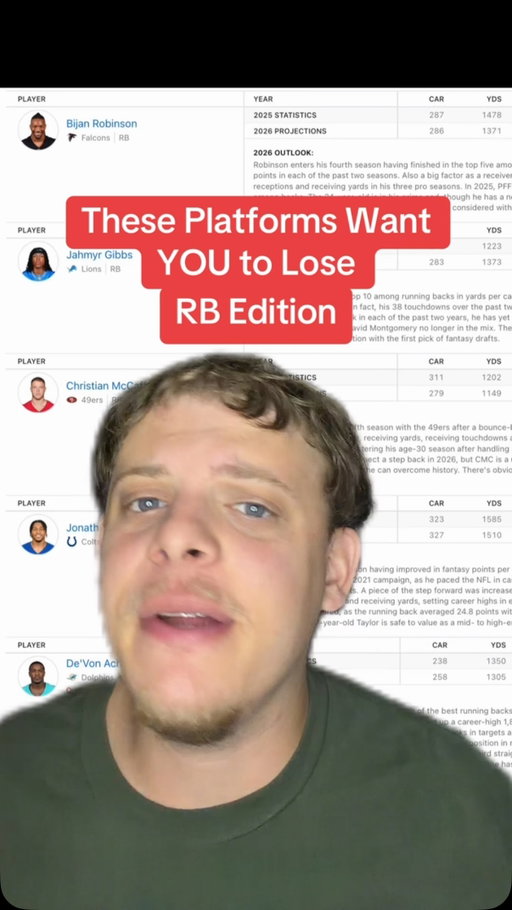 Major Platforms want you to lose???
RB Edition

#fantasyfootball #nfl #walterpicks #fyp #runningbacks