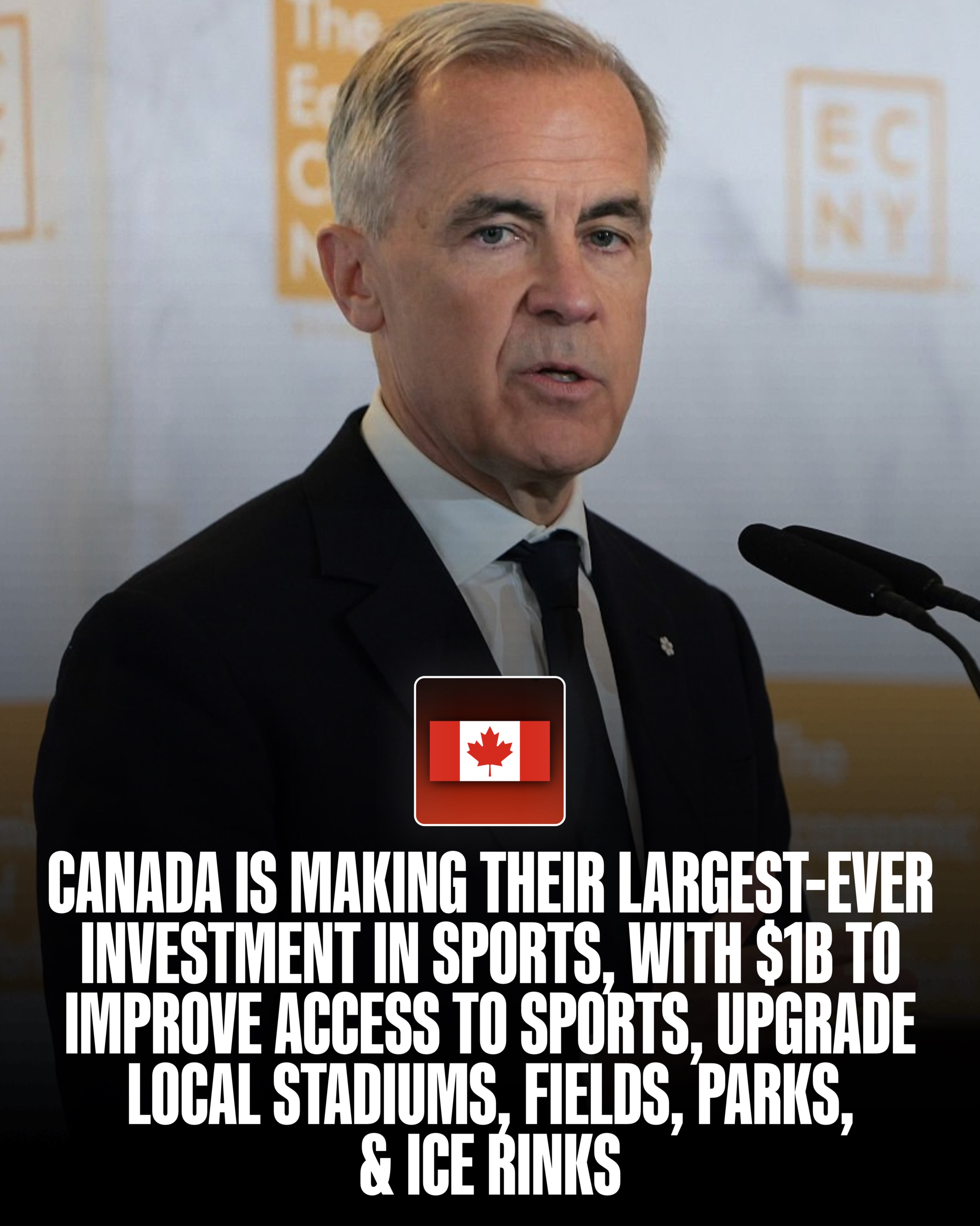 Canadian prime minister Mark Carney told media in his FIFA World Cup closing press conference today that his government is making the largest EVER investment in sports, with $1 billion committed to improving access to sports, upgrading local stadiums, fields, parks & ice rinks.

HUGE news for Canada 🇨🇦