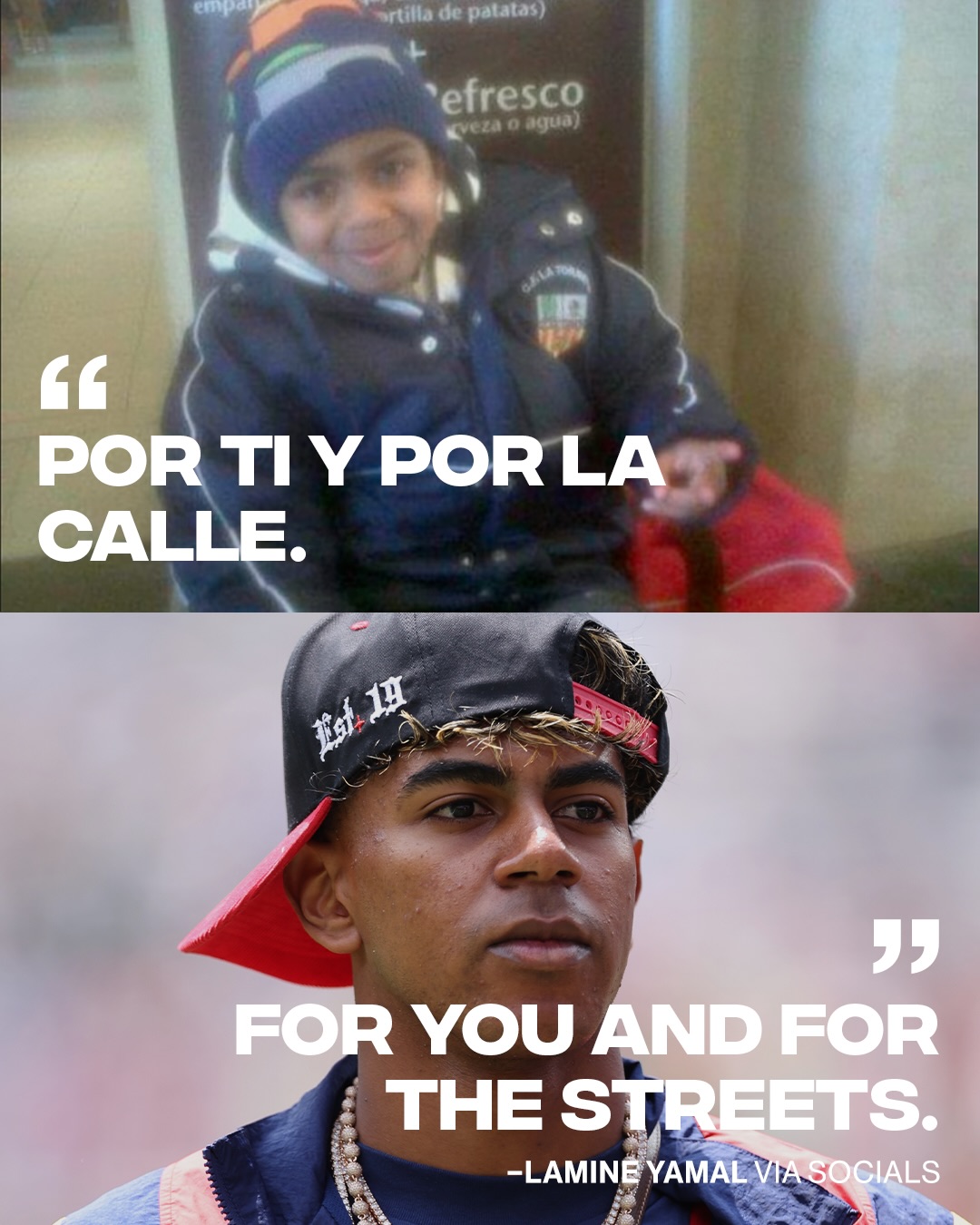 Ahead of the FIFA World Cup Final, Lamine Yamal shared a childhood photo on his Instagram Stories with the message:
“Por ti y por la calle.” 🇪🇸

(📸: Getty)
