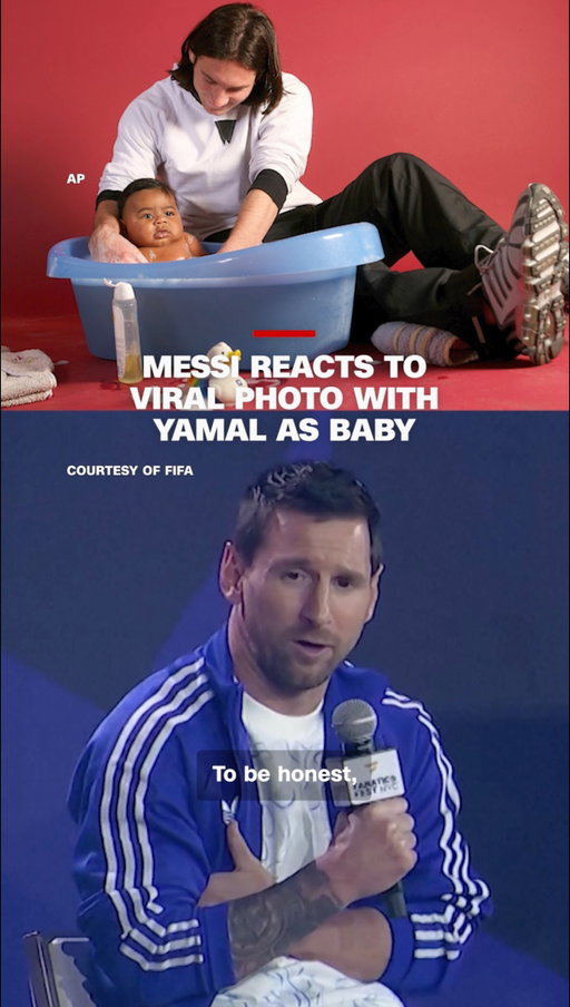 Soccer star Lionel Messi reacted to the viral photos of himself and Lamine Yamal as a baby ahead of the World Cup Final between Spain and Argentina.
