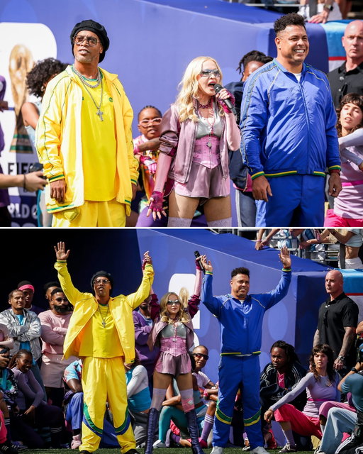 Madonna with Ronaldo and Ronaldinho at the start of the halftime show 🇧🇷🔥