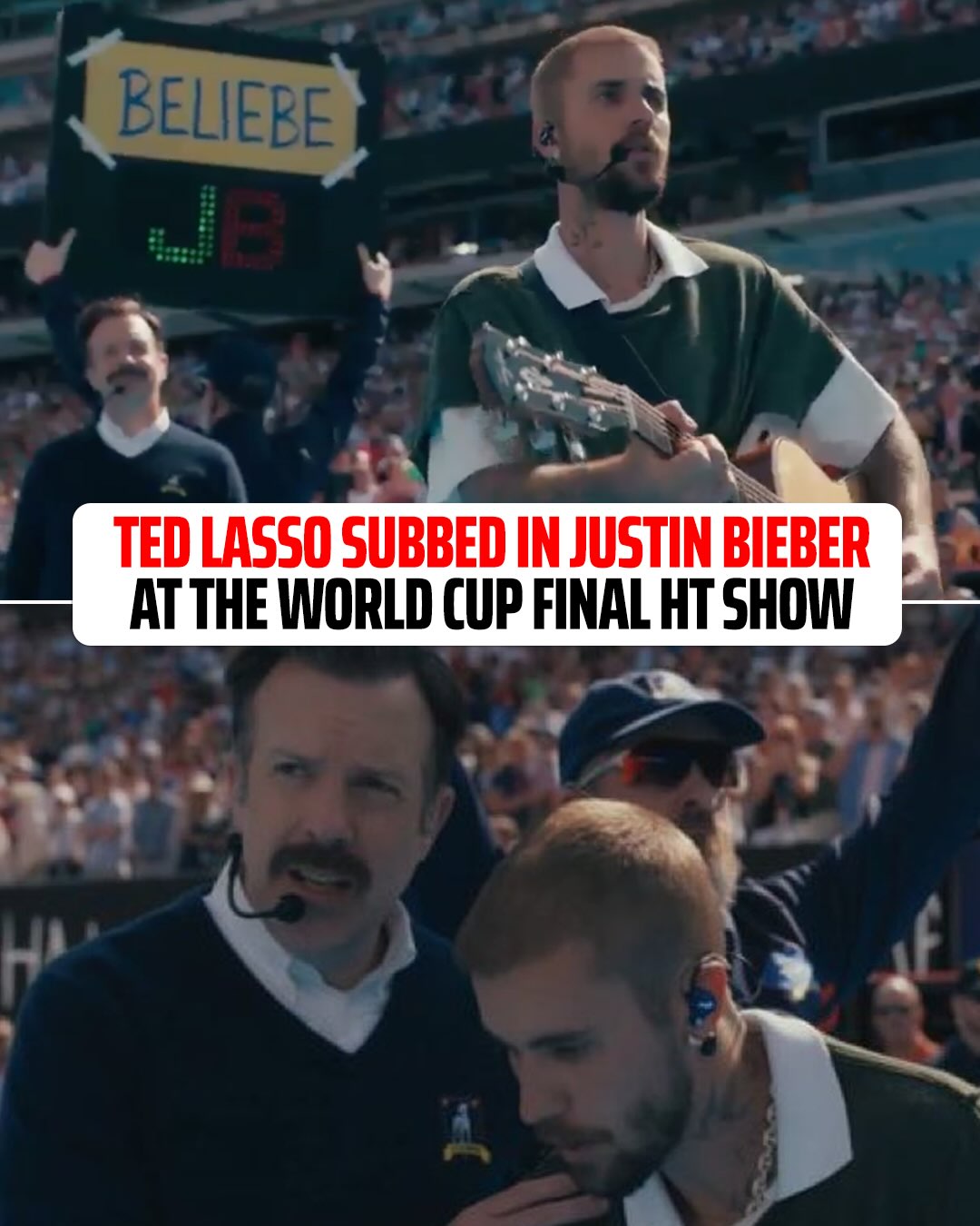The crossover event you would have never expected at the World Cup Final halftime show 😭

Ted Lasso. Coach Beard. Justin Bieber. 

But who had the best performance?! 👀