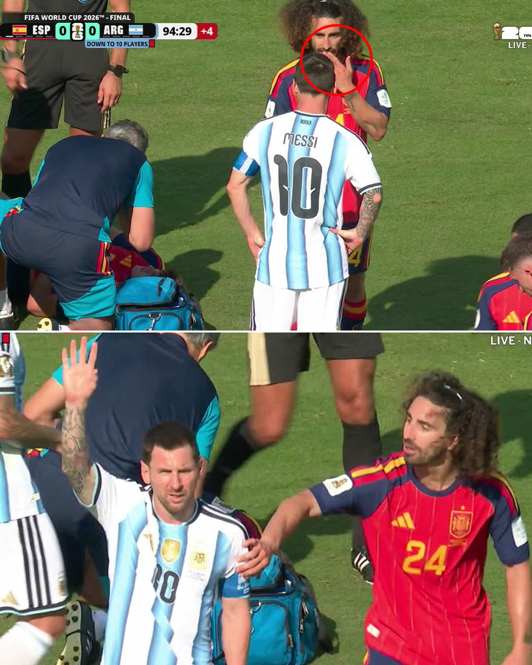 Lionel Messi called for Marc Cucurella to be sent off for covering his mouth while speaking to him.