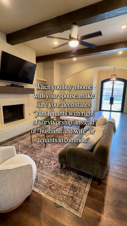When you buy a home with your spouse, how your names are listed on the deed actually matters a lot more than most people realize. (check laws within your state/country , always work w a lawyer on all legal matters too )

In many cases, holding title as “Joint Tenants with Right of Survivorship” means if something ever happens to one spouse, the home automatically goes to the other no probate, no extra court, no unnecessary stress during an already hard time.

It’s a small detail but it can make a huge difference for your peace of mind and your family’s future.

This is the kind of stuff I make sure my clients understand not just buying the house, but protecting it too.
If you’re buying with a partner or spouse, let’s talk through your options.