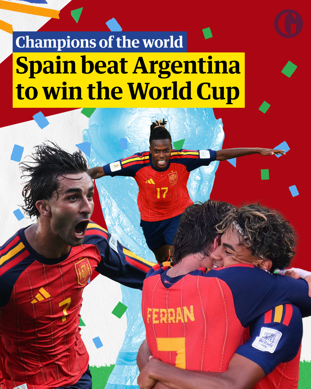 Spain are champions of the world and history-makers twice over: the first European nation ever to win a men’s World Cup in the Americas, and now reigning European and world champions at once.⁠
⁠
There will be no back-to-back titles or fourth star above the badge for Argentina, who came up short in what may be the final act of his 39-year-old Lionel Messi's international career.⁠
⁠
Spain's golden generation 2.0 have delivered on the biggest stage of all, 16 years after winning their first title in South Africa.⁠
⁠
Read our chief football correspondent David Hytner’s match report – and all the latest live reaction – via the link in bio #Spain #Argentina #WorldCup #FifaWorldCup #WorldCup2026
