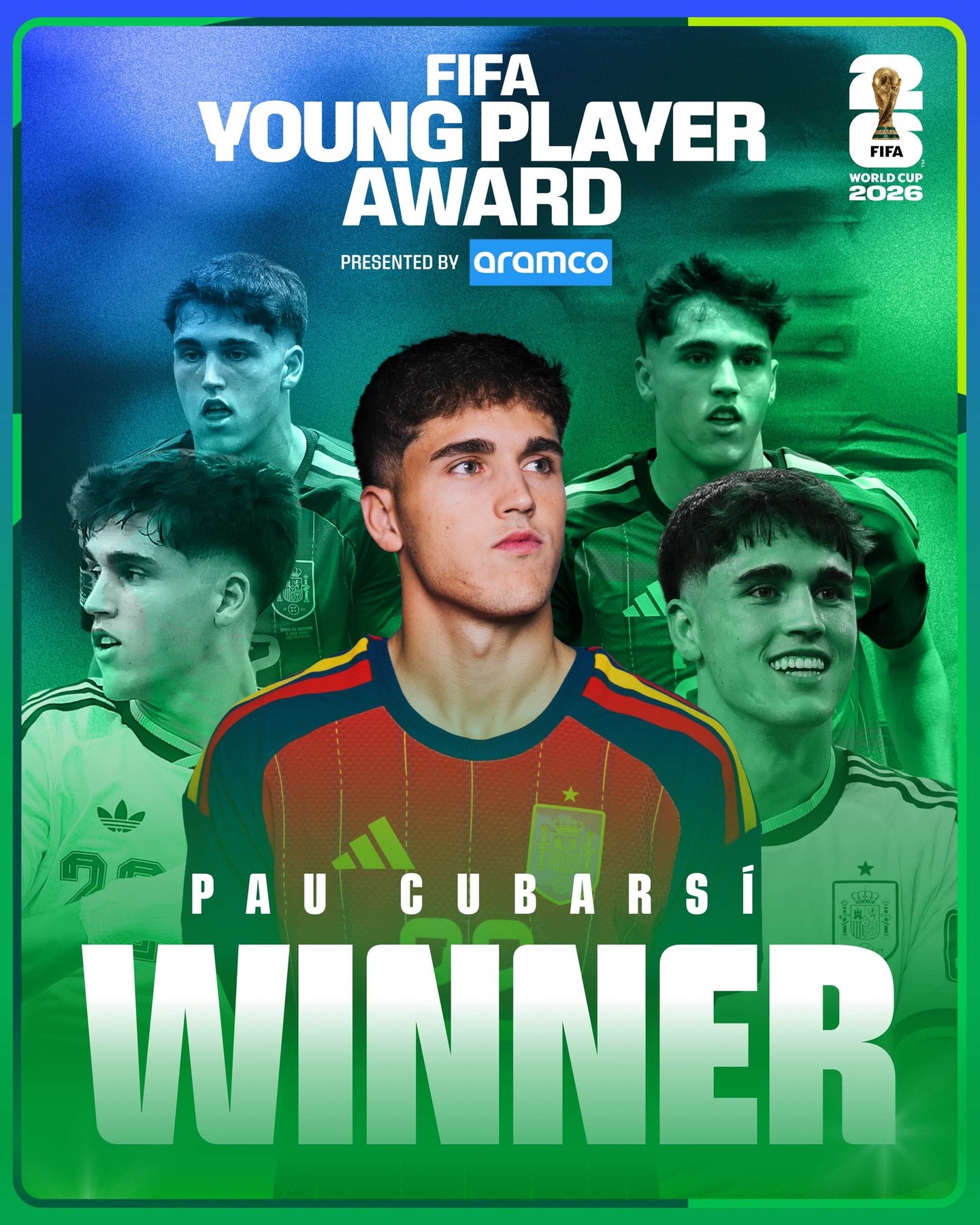 The future is now 🌟
Pau Cubarsí wins the FIFA Young Player Award presented by @aramco

#FIFAWorldCup #YoungPlayerAward