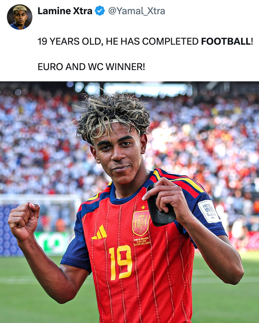 LAMINE YAMAL IS A WORLD CUP CHAMPION AT 19. 🏆

THE FUTURE IS HERE. 🙌