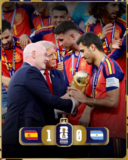 🇪🇸 @sefutbol are world champions - a proud achievement which will inspire generations! 🏆

Incredible drama and emotions in 🇺🇸 @fwc26nynj as Spain find a winner in extra time to break 🇦🇷 @afaseleccion hearts, whose journey at this @fifaworldcup has inspired millions! 👏

#FootballUnitesTheWorld