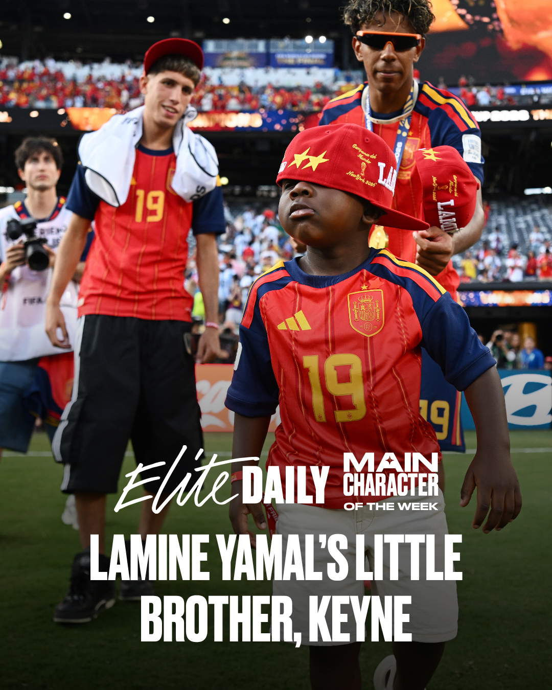 That trophy belongs to #KeyneYamal too 😭 Give it up for Elite Daily's Main Character of the Week: #LamineYamal's little brother. ❤️🥹 ⁠
⁠
Photos: Getty / Fox Sports #WorldCup #SpainVsArgentina