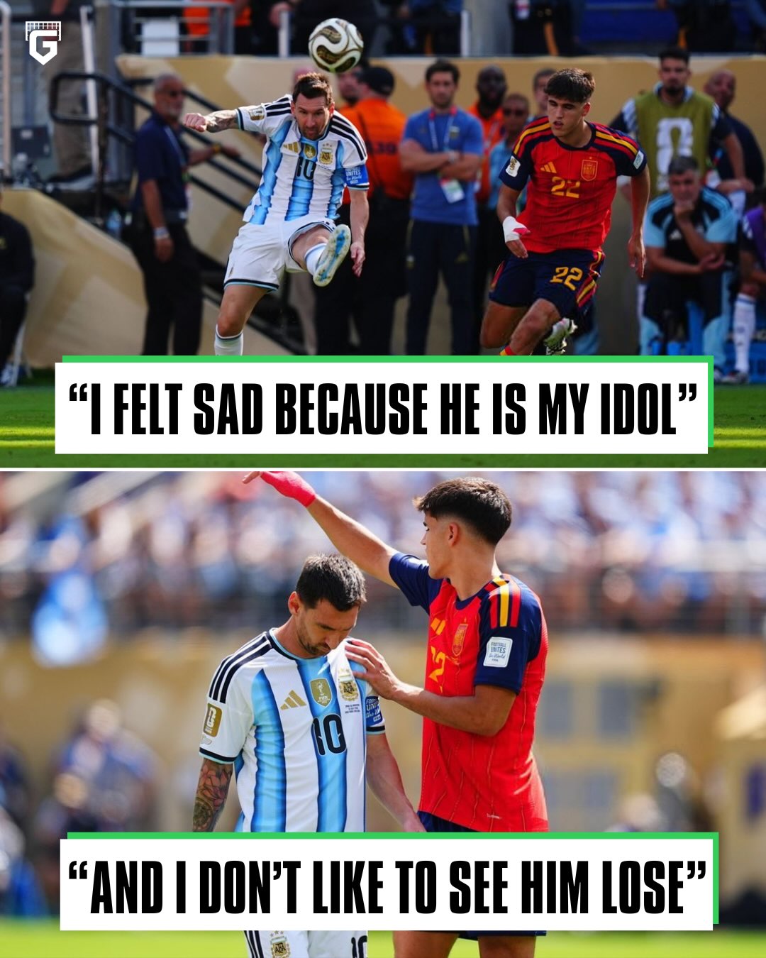 Spain’s golden boy Pau Cubarsi had a nice choice of words after winning the World Cup...

🗣️ Pau Cubarsi: “It was a huge privilege to share the field with Messi.”

“I also felt sad because he’s my role model and I don’t like seeing him lose.” 😅

In case you hadn’t heard of him before, we’ve been talking about him for the better part of 2 years - this 19 year old baby faced assassin not only broke records with this Spanish back line but is also having a season comparable to Fabio Cannavarro’s Balon d’Or winning season 😤