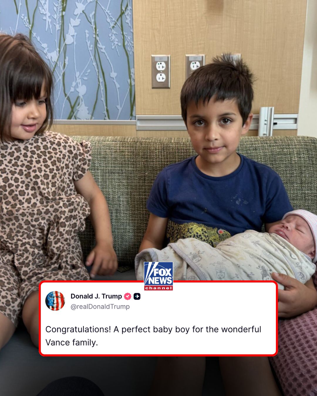 NEW: President Trump shares the first photo of the newest addition to the Vance family — baby Alec Neel Vance.

“Congratulations! A perfect baby boy for the wonderful Vance family.”