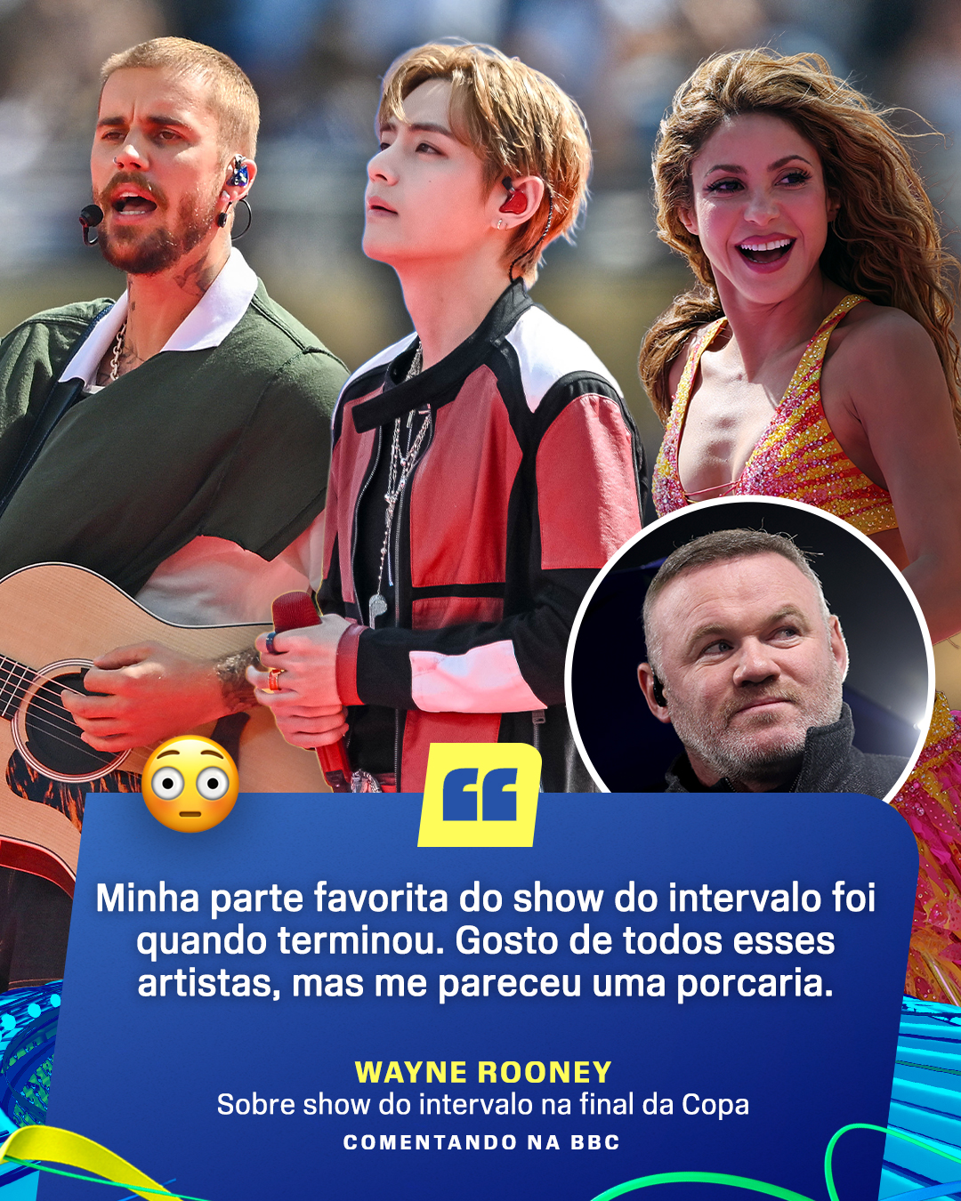 ROONEY NÃO CURTIU O SHOW DO INTERVALO! 😮 

A atração teve apresentações de nomes como Madonna, Justin Bieber, BTS e Shakira, o intervalo da partida durou 27 minutos, em vez dos tradicionais 15.

O ex-atacante Wayne Rooney, que foi comentarista da BBC neste Mundial, criticou o espetáculo, ao que chamou de "uma porcaria".

#ESPN2026 #FIFAWorldCup
