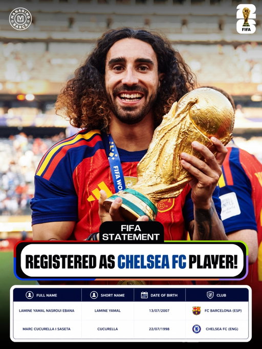🚨🤯 𝐁𝐑𝐄𝐀𝐊𝐈𝐍𝐆: FIFA have officially DENIED Real Madrid of their first trophy of the season.

Marc Cucurella is officially recognised as a Chelsea player in Spain’s World Cup-winning squad, despite Madrid announcing his signing before the tournament even began. 😭🏆❌